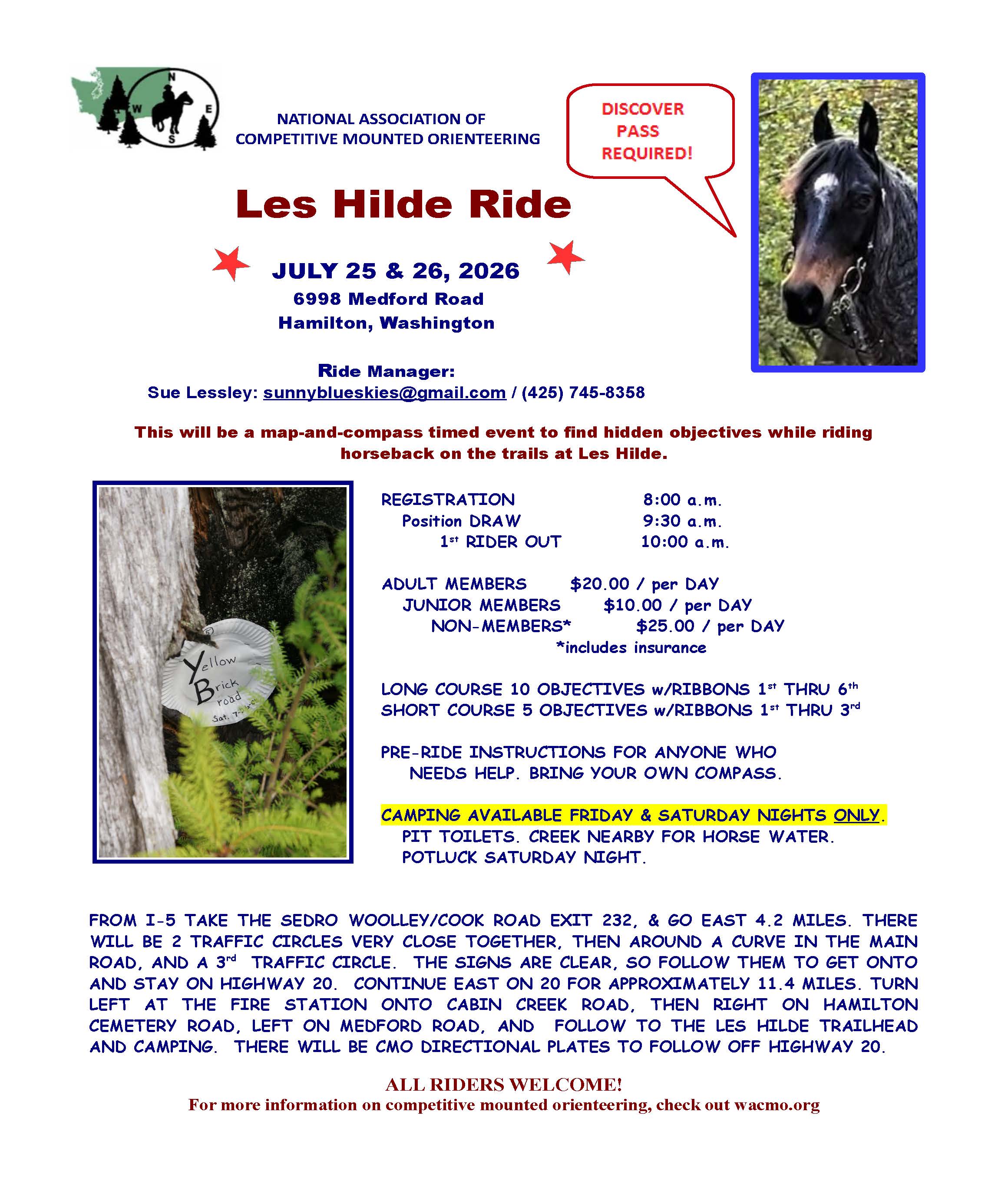 April 11-12, 2026 Les Hilde Horse Camp, Sedro Wooley, WA